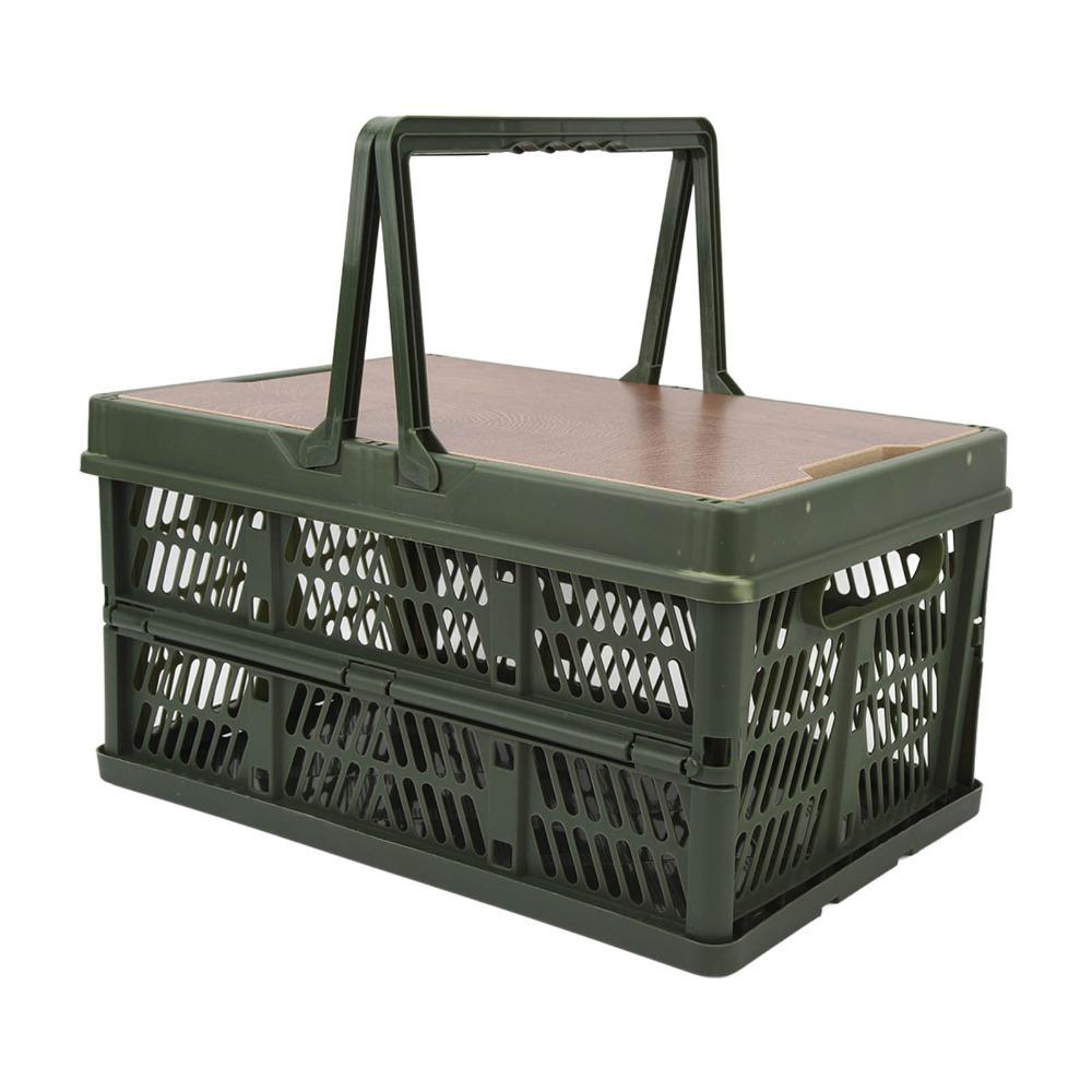 

Large Capacity Camping Picnic Basket Foldable Durable Camping Storage Basket Portable Multifunction Camping Storage Box Picnics зелёный