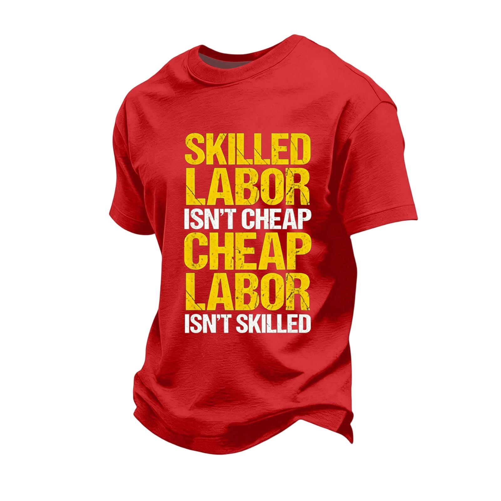 Men s Casual Loose Fit Short Sleeve T-Shirt Labor Day Graphic Printed Crew Neck Comfortable Workwear Top S красный