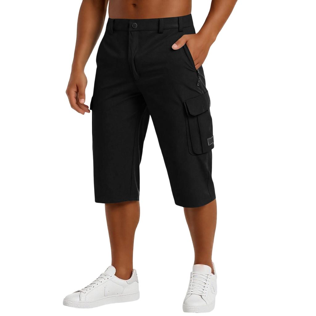 Pantaloncini Cargo da Uomo al Ginocchio con Tasche Multiple Vestibilità Rilassata Chiusura con Bottone e Zip Stile Casual per l'Uso Quotidiano