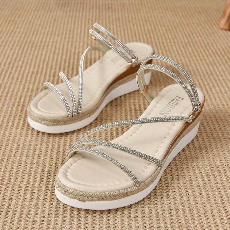 

Летние новые крутые тапочки плетеные сандалии с открытым носком женская мода стразы две женщины в крутых тапочках 43