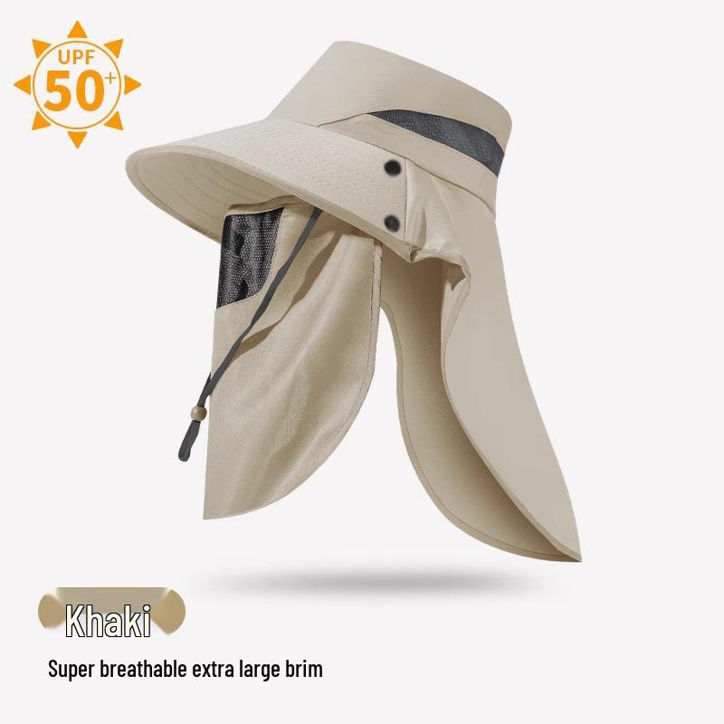

Men s Summer Wide Brim UV-Protection Sun Hat with Face Cover for Outdoor Travel and Fishing