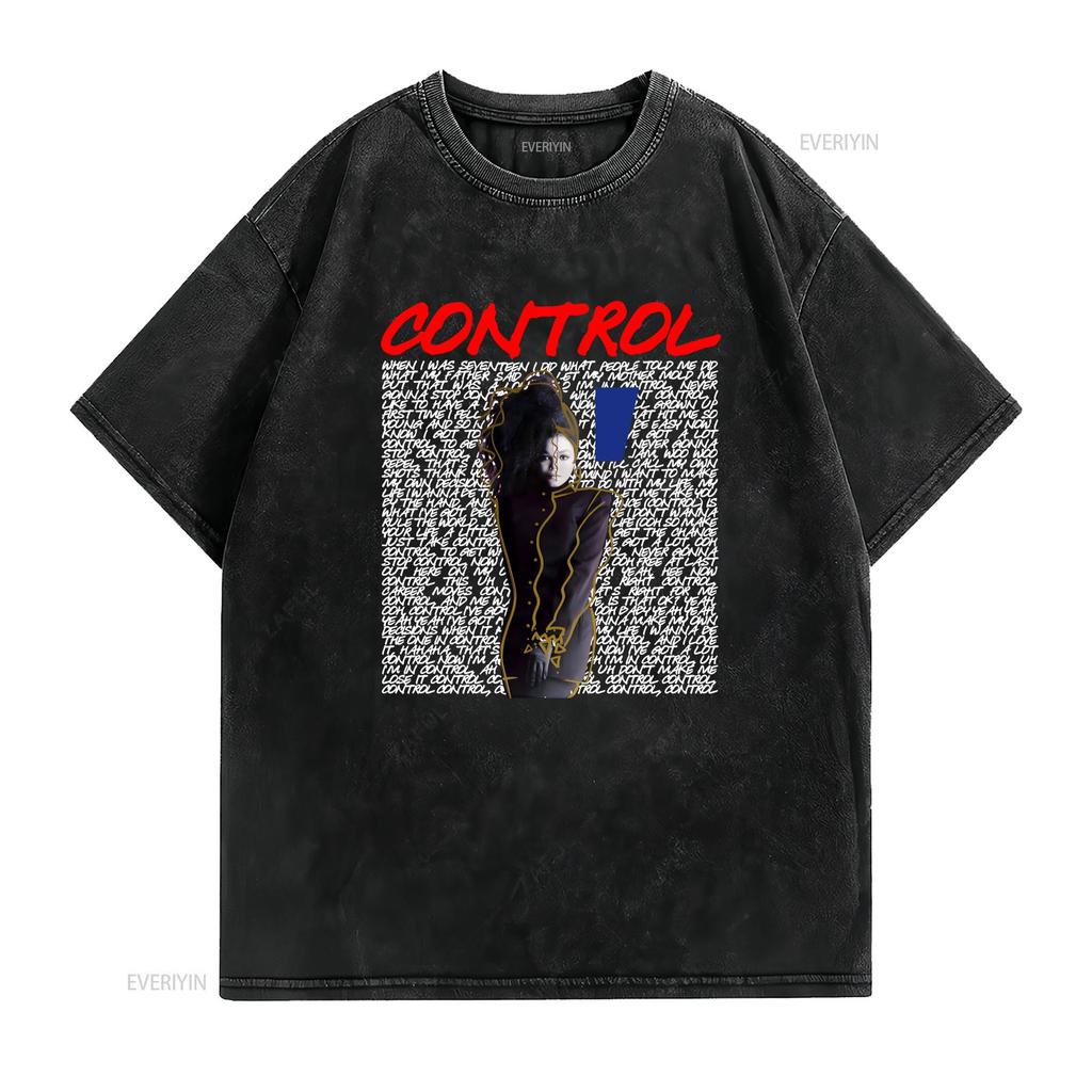 Janet Jackson Control Lyric Porträt T-Shirt vintage gewaschen lässig vielseitig bequem dehnbar Designer-Kleidung Streetwear