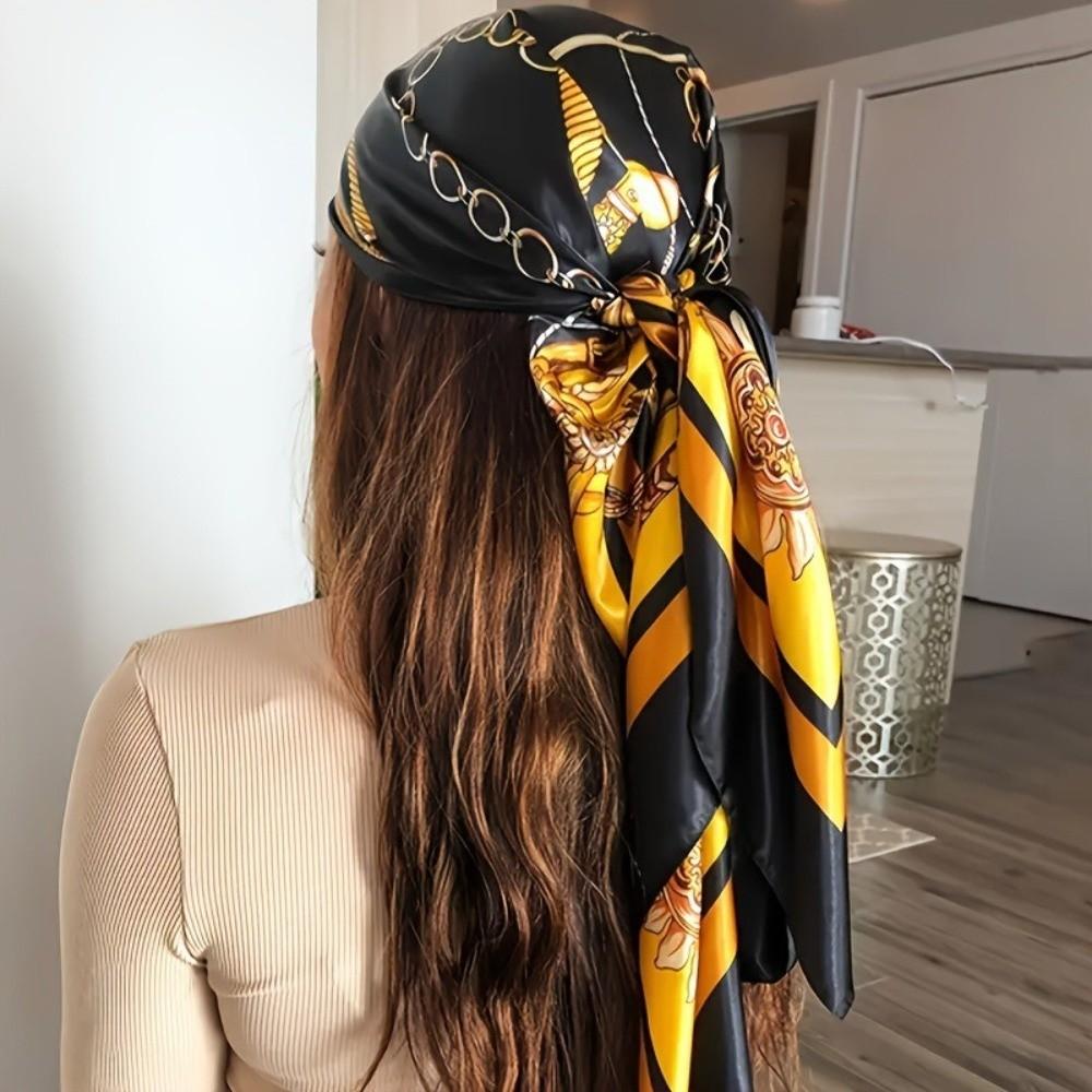 Large Size Satin Bandana Elegant Square Hijab Neckerchief Head Silk Scarf  Daily
