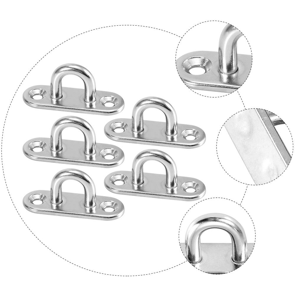 1/5pcs Hooks Eye Plate Heavy Oblong Duty Steel Stainless Pad Mount Wall U Boat Ceiling Hanger Ring Garage Hammock D Design Shape