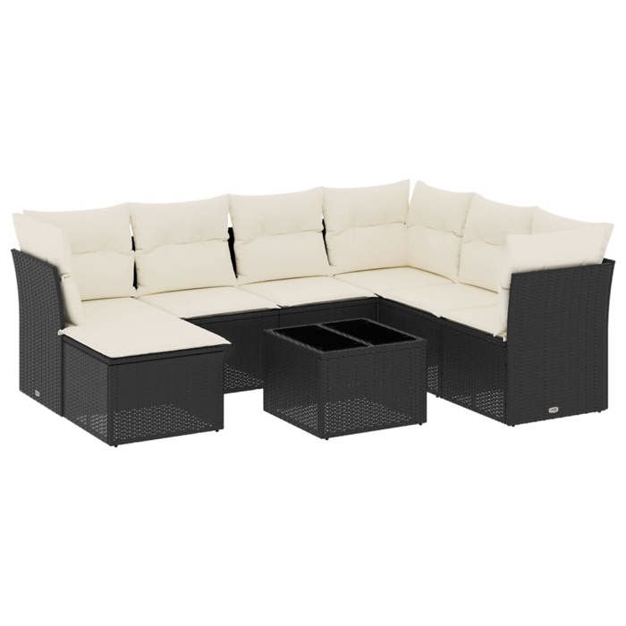 VidaXL Salon de jardin 8 pcs avec coussins noir résine tressée 3217996