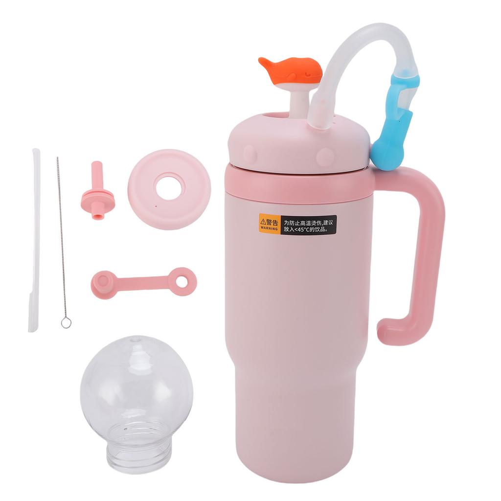 Whale Fountain Water Bottle 710ML Stainless Steel Keep Cold Insulated Drinking Cup with Handle Straw for Outdoor Travel