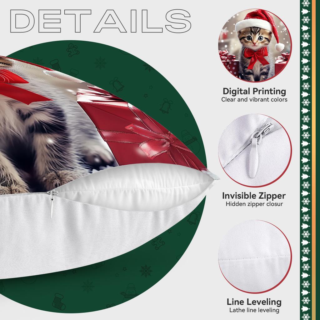 Christmas Themed Cat Pillowcase Bedroom Sofa Cushion Cover 100% Polyester Living Room Cushion Pillowcase Home Decor