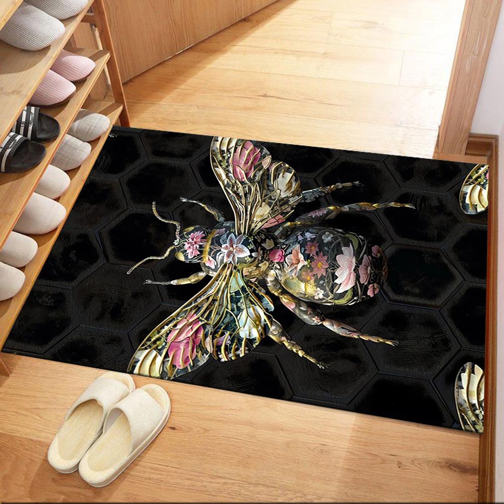 

Golden Bees On Black Background Floor Mats for Living Room, Bedroom and Room Decoration Are Suitable for Gifts. 40cmx60cm