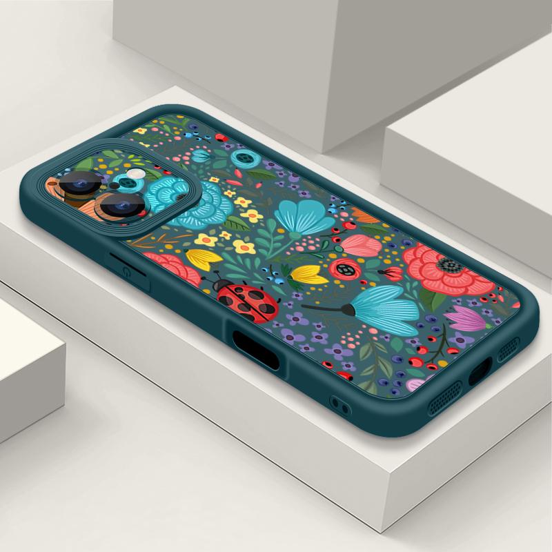 Colorful Flowers Ladybug Pattern Shockproof Phone Case For iPhone 16e 16 15 14 Pro Max 13 12 Pro 11 14 15 16 Plus Silicone Soft Matte Cover Fundas