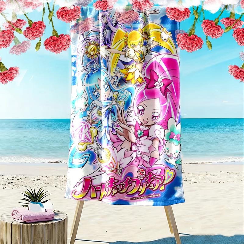 Hidden Key Precure Print Beach Towel, Large Soft Quick Dry Towel for Beach Camping Swimming