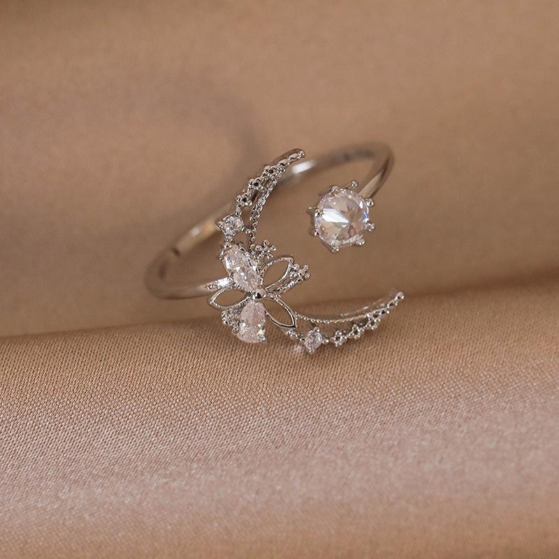 Elegant Adjustable Pearl Zircon Flower Ring