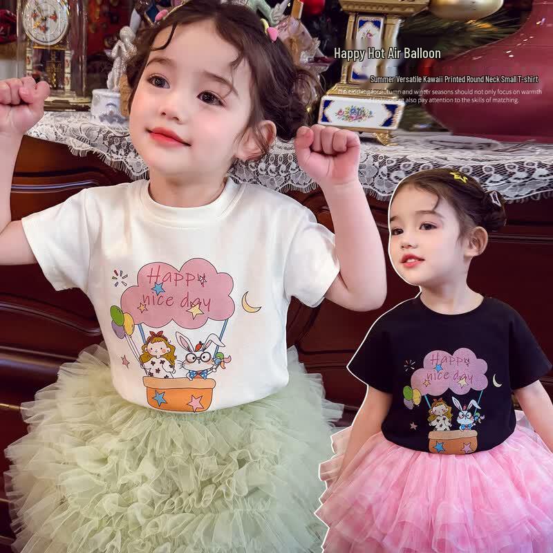 MIMIHELLO Girls  Cartoon Print Short Sleeve T-Shirt 100