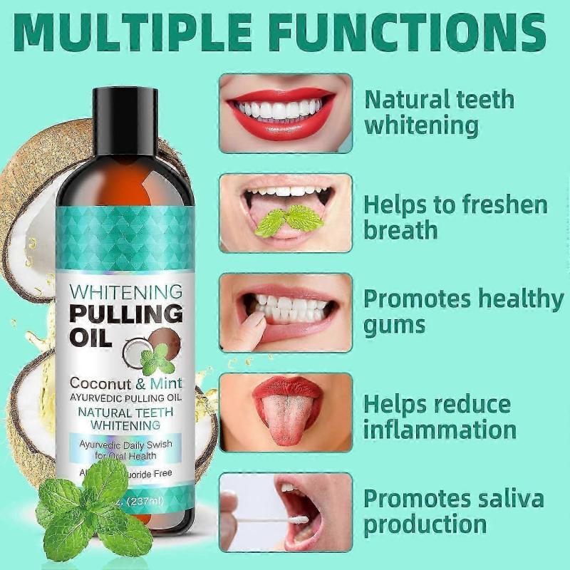Whitening Oil Pulling Coconut Oil, Alcohol Free Natural Mouthwash with Virgin Coconut Oil & Peppermint Oil, Teeth Whitening,8 Fl.Oz