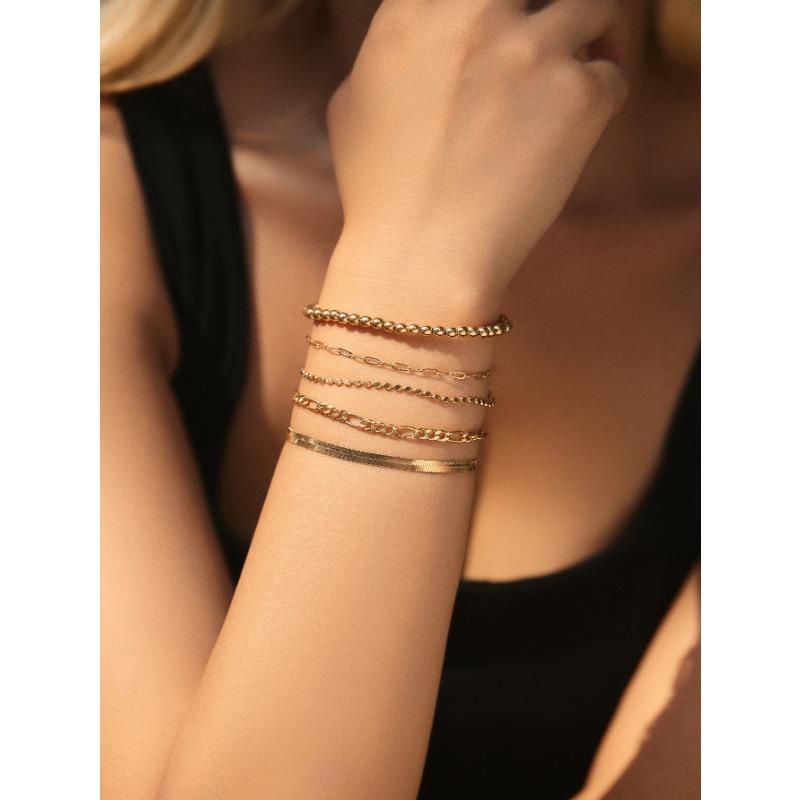 E Hot Sale, Bohemian Minimalist Bracelet, Metal Figaro Chain Twist Chain, Multi-piece Set