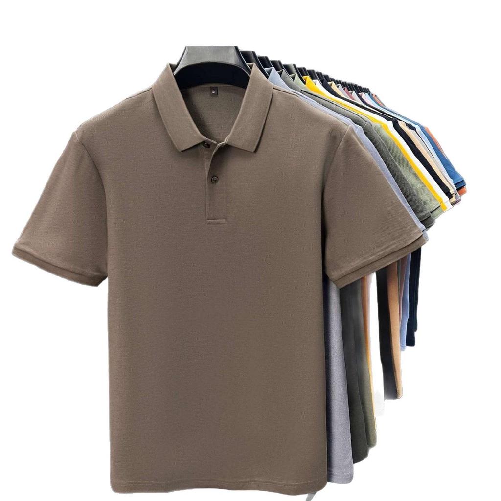 New Pure Cotton Men's High-End Polo Shirt - Short Sleeve, Lapel, Solid Color, Casual Summer T-Shirt