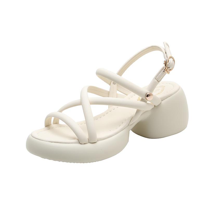 Sandals Women's Platform Spring and Summer New One-word with Open-toe Buckle Thick Heel Small Size 3 Small Women's Sandals