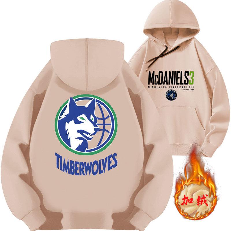 Jayden McDaniels Timberwolves No. 3 Printed Hooded Sweater Top Loose Fall and Winter Fleece Thickened Cap