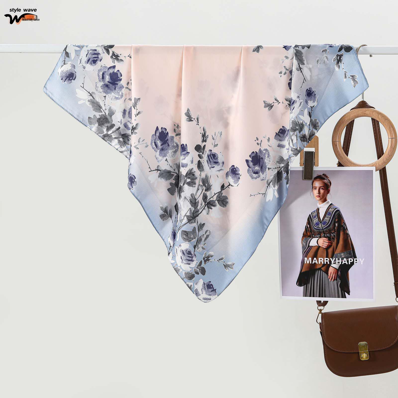 

Elegant Women s Versatile Faux Silk Scarf: Stylish Printed Square for Neck and Hair 70x70 cm