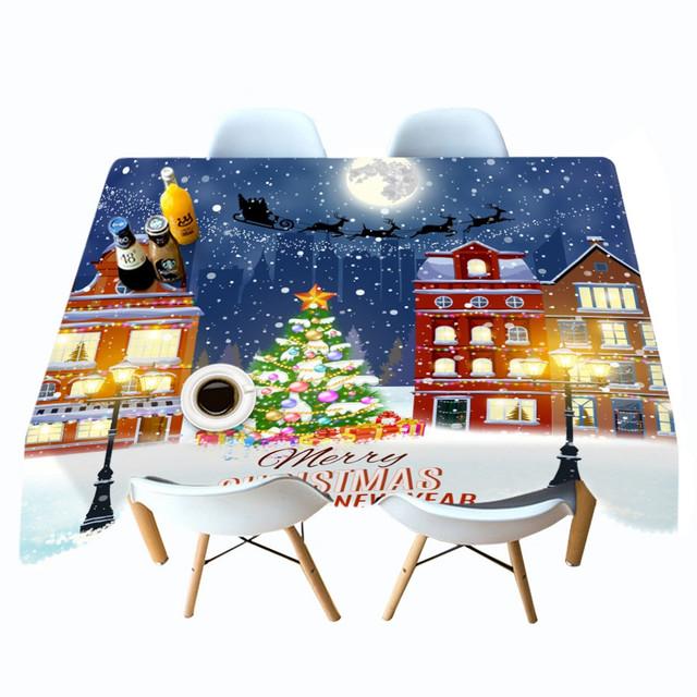 Thicken Cotton Christmas Tablecloth Golden Lantern And Tree Pattern Rectangular Round Table Cloth For Wedding Picnic Party