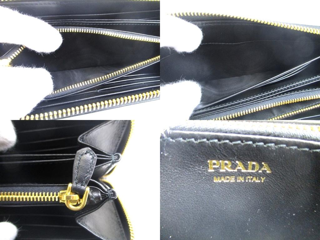 Authentische PRADA Schwarzes Nylon Leder Gold H/W Runder Reißverschluss Lange Geldbörse #a570 Generalüberholt