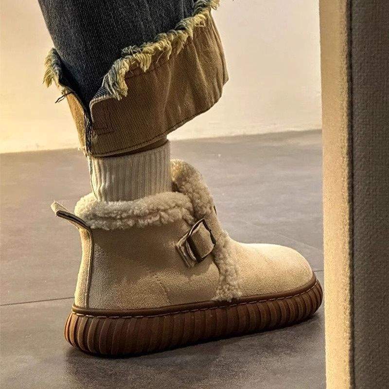 2025 New Autumn and Winter Warm Fluffy Cotton Shoes for Women Birkenstock Piled Thickened Non-slip Thick-soled Snow Boots for Women