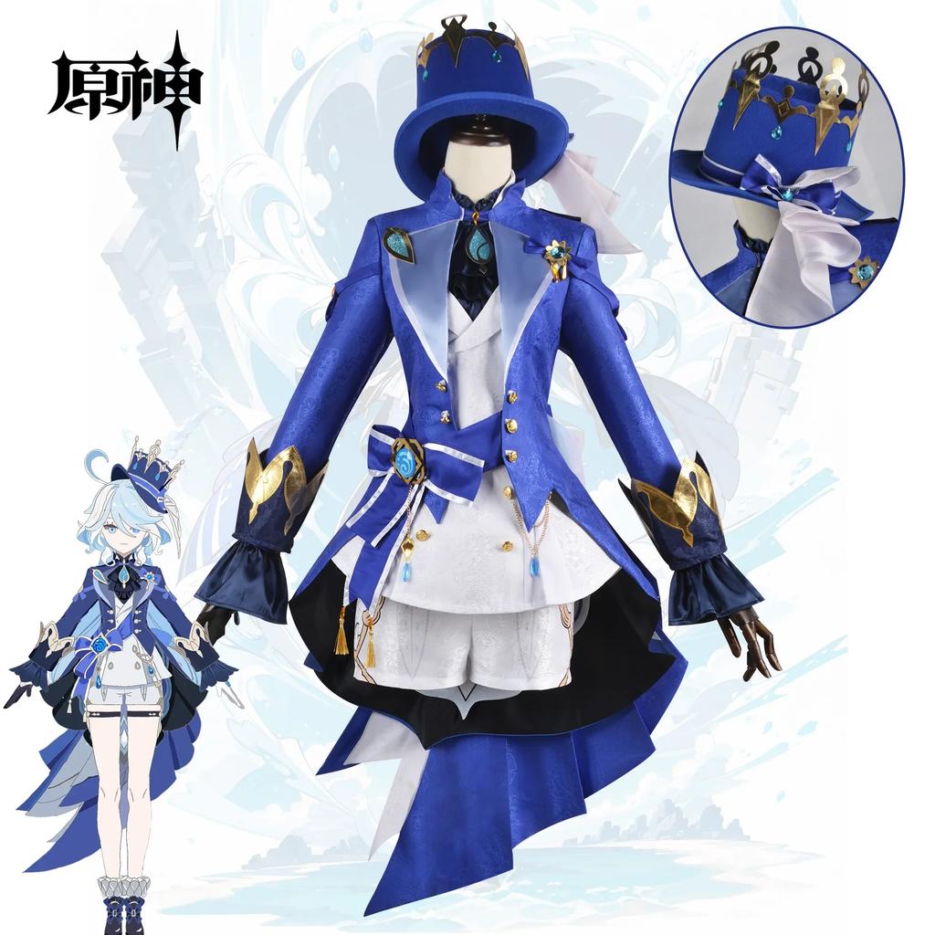 Genshin Impact Focalors Cosplay Costume Fontaine God Of Justice Blue Uniform Outfit Vision Hat Hydro Game Girls Women Role Play