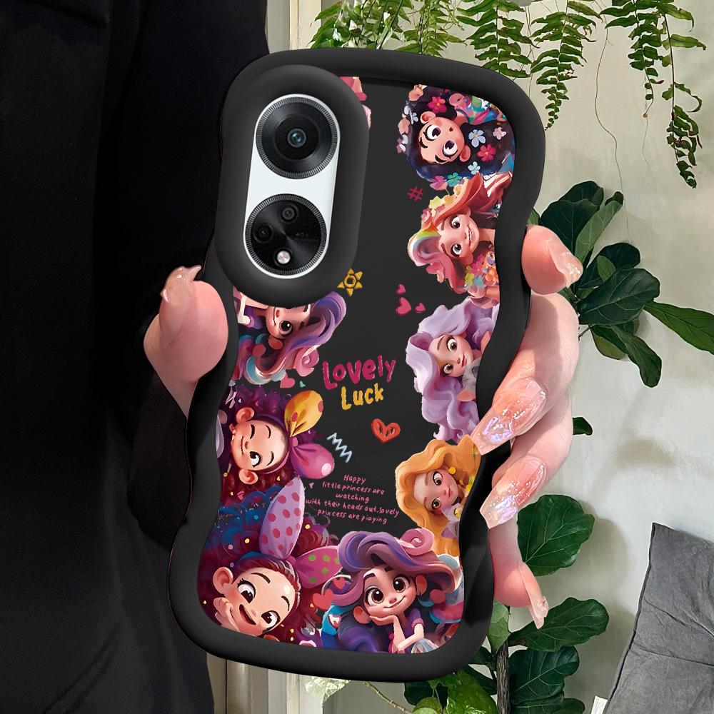 

Окрашенный узор Big Wave Edge Мягкий силиконовый материал Macaron чехол для телефона противоударный защитный резиновый чехол для OPPO Reno Realme OPPO Reno12 F 4G чёрный