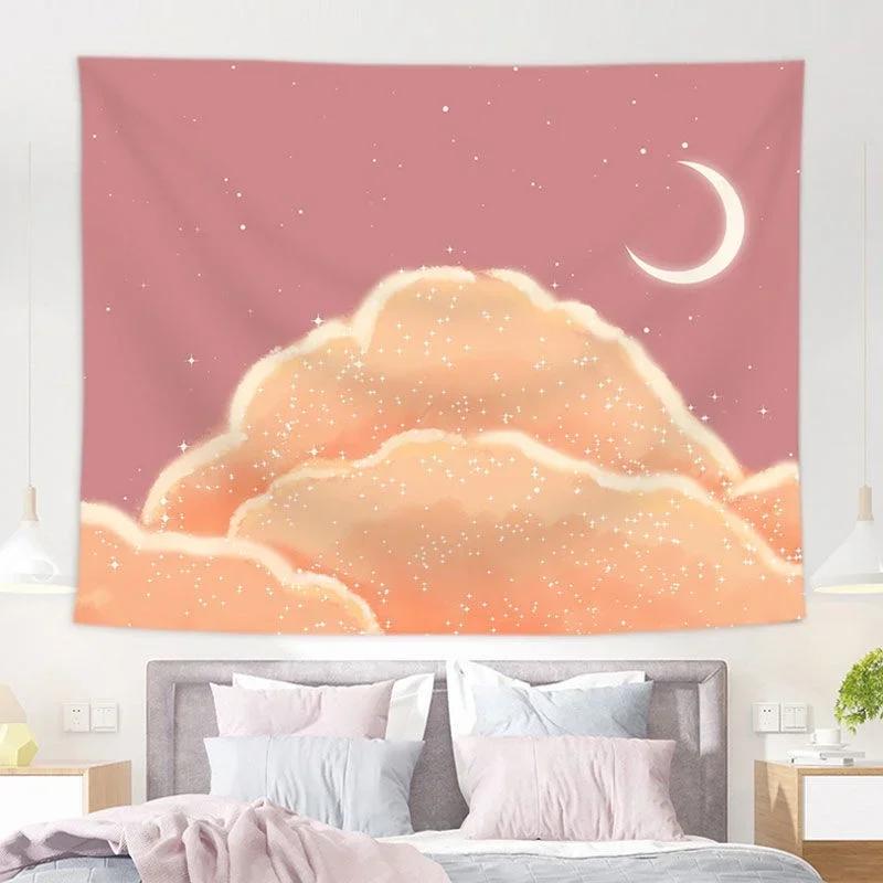 

Pink Moon Tapestry Ins Hanging Cloth Background Oil Painting Tapestry Dream Moon Room Decoration Tapestry Bedroom Wall Covering 74x94cm(29x37in)
