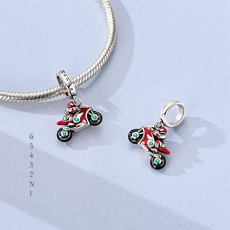 Original 925 Sterling Silver Charms Bead Red Cool Motorcycle Rider Kart Pendant Fit Original Bracelet For Women DIY Jewelry Gift