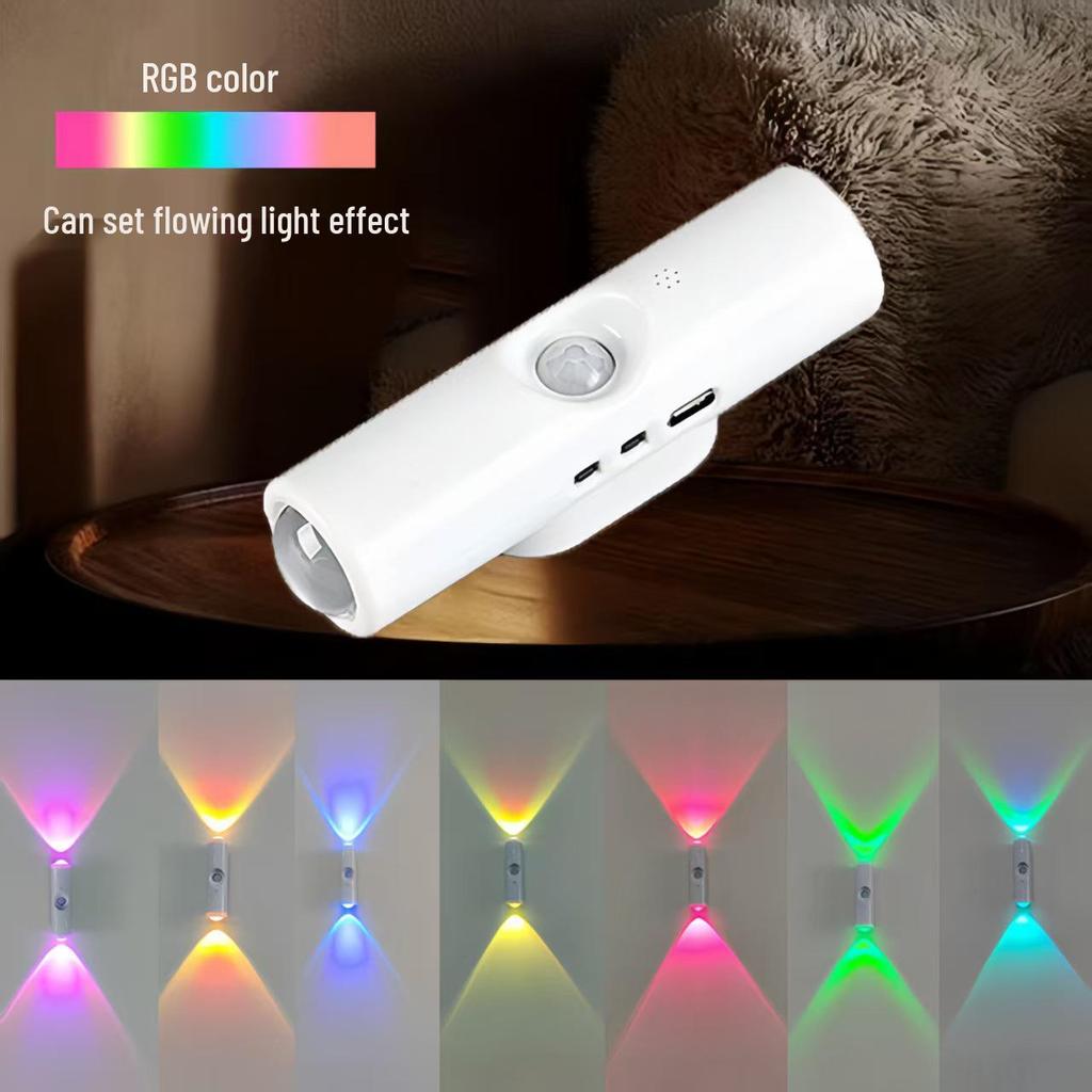 Smart Seven-Color USB Rechargeable Motion Sensor Night Light with Dual Cat Eye Design