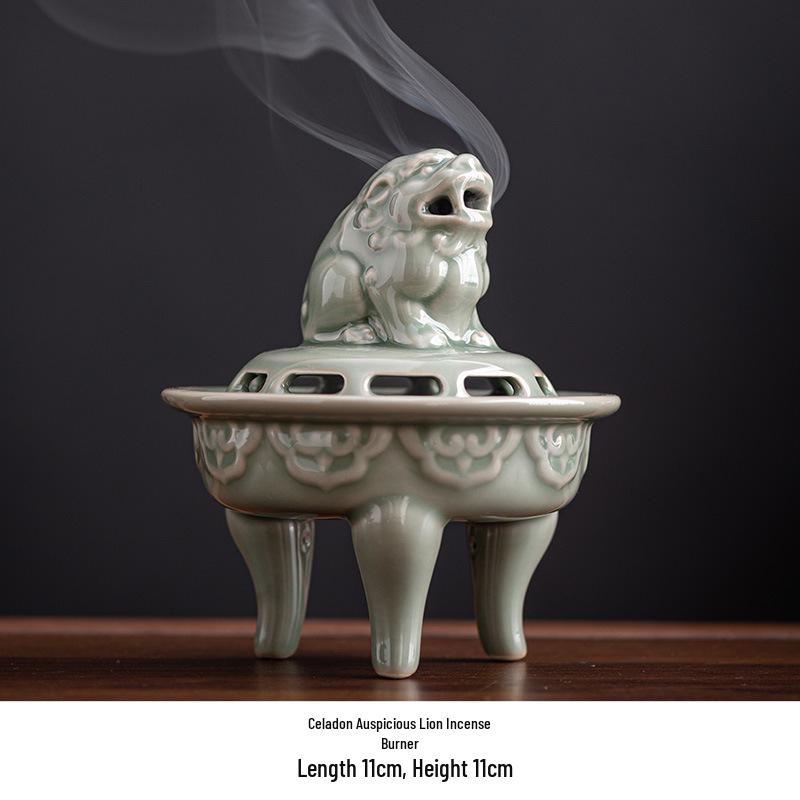 Blue Porcelain Suanni Beast Coil Incense Burner with Lid