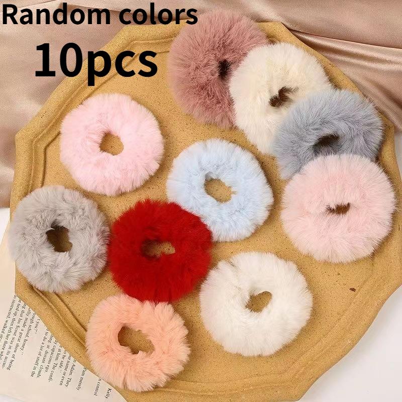 

10 шт. повязка на голову из искусственных волос, пушистая повязка-хвост и браслет, подходит для повседневного использования женщинами, браслет-повязка на голову, аксессуары для волос Random colors