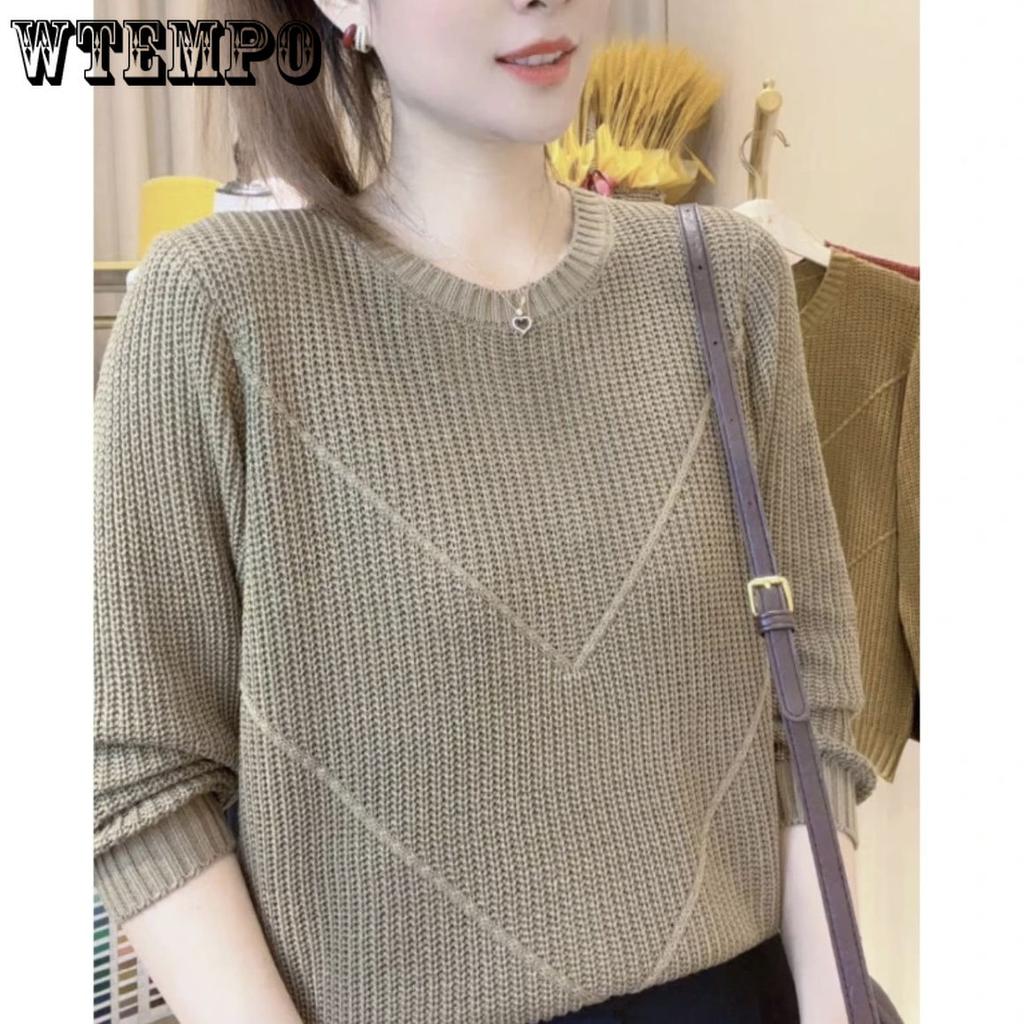 Autumn/Winter Women's Thick Knitted Sweater Solid Color Round Neck Loose Sweater Versatile Base Sweater