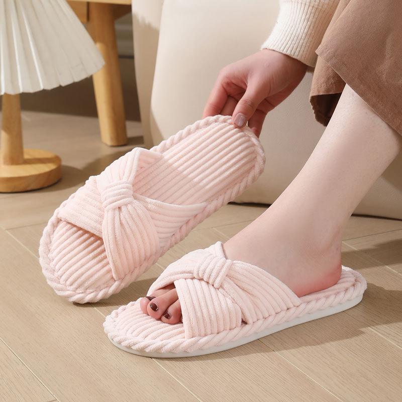 Corduroy Cross Cotton Slippers: Warm Indoor Footwear for Women (Winter, Spring, Autumn)