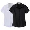 Women's Office Work Shirts Short Sleeve Button Down Shirts V Neck Collared Blouse Summer Classic-Fit Tops Ladies Business Blouses