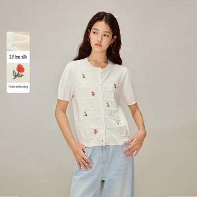 INMAN Women's Ice Silk Embroidered Knit Cardigan