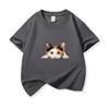 Kids Cotton T Shirt Peeking Calico Cat Graphic Print Crew Neck Short Sleeve Tee Casual Breathable Boys Girls Summer Tops