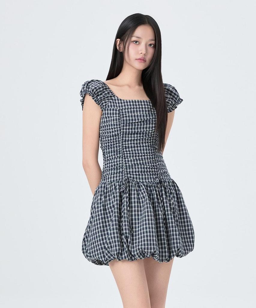 MIXXO Check Shirred Mini Dress Re Owg51Ts_Miwowg70Qg