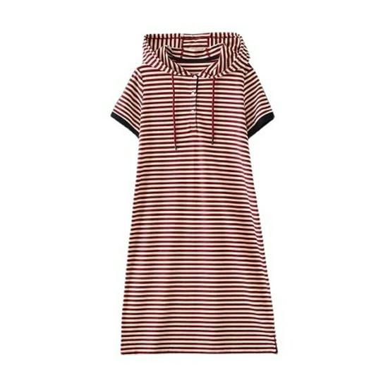 Women's Summer 2023 Elegant Striped Hooded Mid-Length Dress