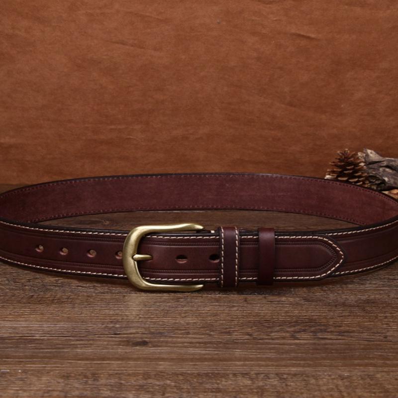 Belt Men's Genuine Leather First Layer Cowhide Copper Buckle Lazy New Trendy Versatile Men's Belt