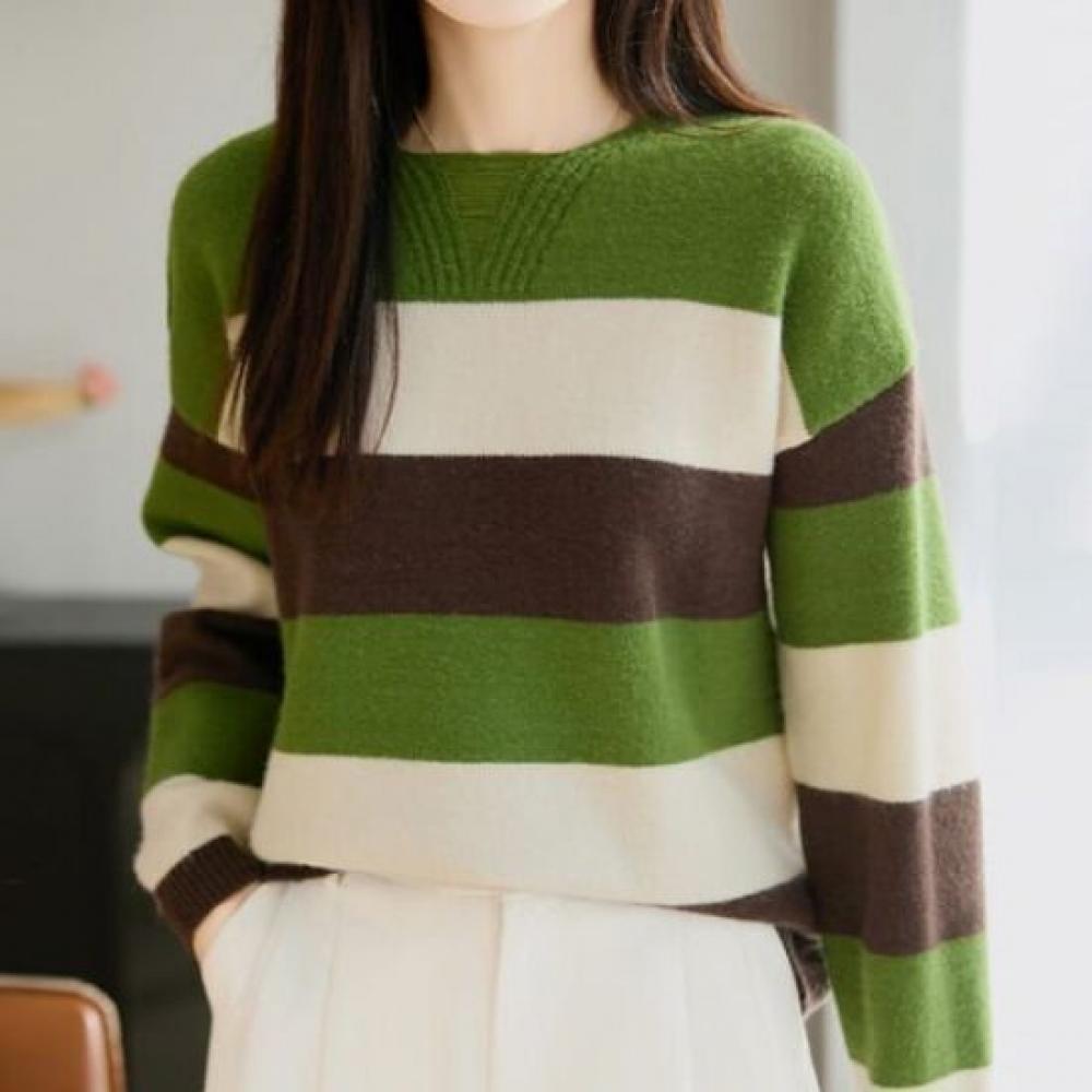 Navava Women Striped Colorblock Long Sleeve Knit Top Nk3529