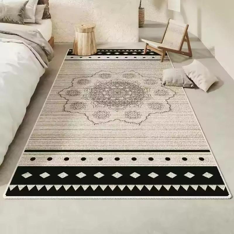 Bohemian Ins Style Black And White Gray Bedside Rug Living Room Bedroom Decorative Ethnic Style Premium Feeling Carpet