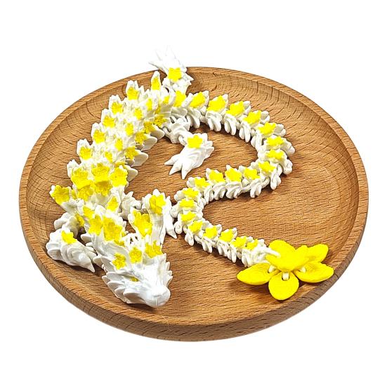 3D Printed Sakura Dragon 10.8 Inches Articulated Dragon with Movable Joints Rotating Cherry Blossom Tail Flexible Dragon Fidget Toy for Desk Decor