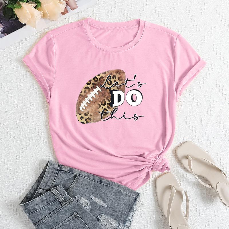 Summer Women's Fashionable Rugby Short Sleeved Casual Loose Cotton Round Neck Top