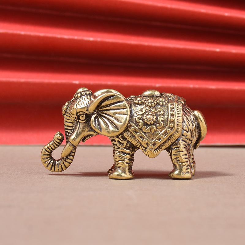 Mini Brass Auspicious Elephant Figurine Eco-friendly Vintage Lucky Statue Desktop Decor for All Occasions