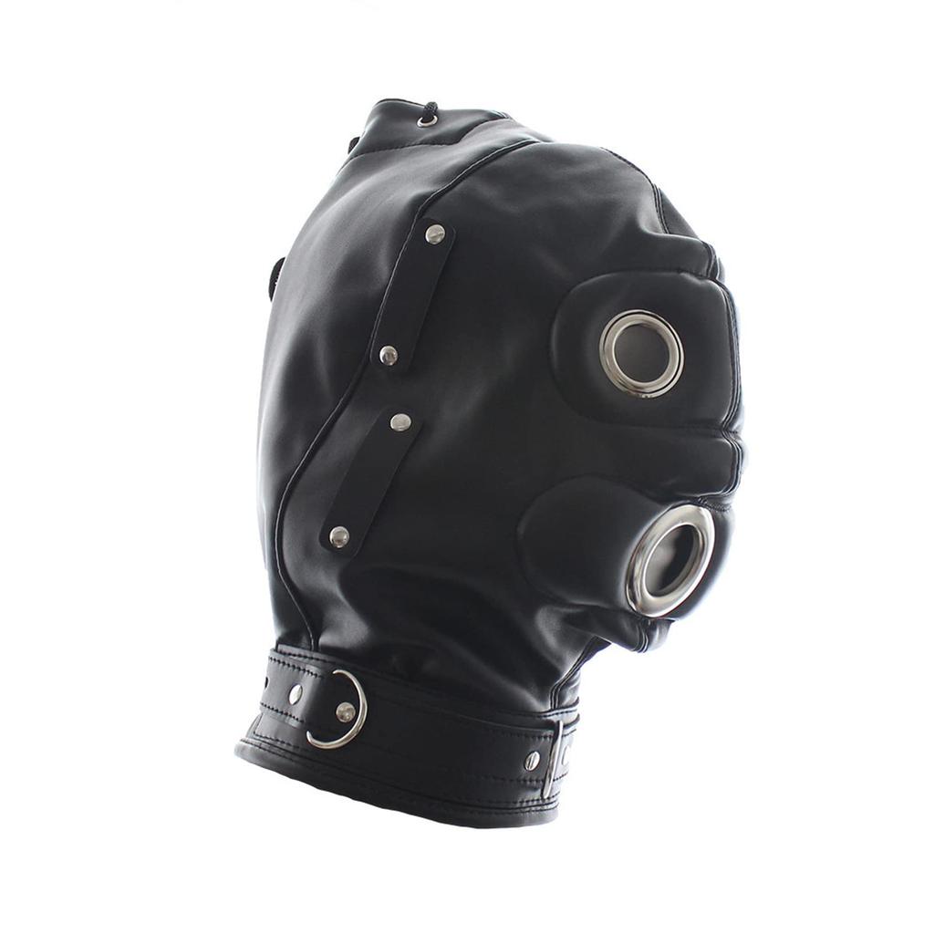 Sekusii SM Full Head Mask with Internal Gag for SM Eye Male and SM Halloween Adult Eyes and Mouth Open Restraints, Play, Covering, Female, Mask,