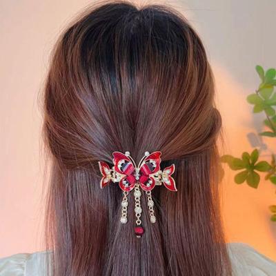 1/2 Piezas Pinza para el Cabello con Forma de Mariposa con Cadena de Borla Antideslizante Brillante Piedra de Strass Pinza para el Cabello Herramienta de Peinado Accesorio para el Cabello