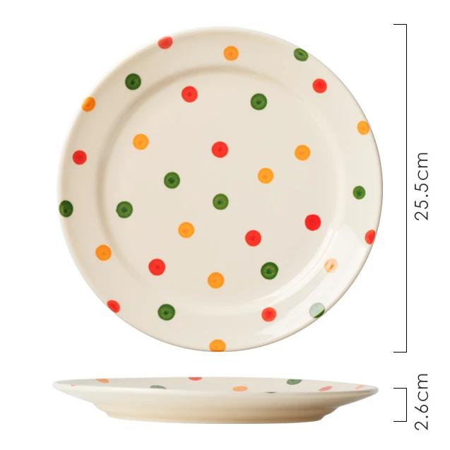Vintage Polka Dot Bowls Plates Tableware High Aesthetic Value Ceramic Soup Bowls Plates Chopsticks Set