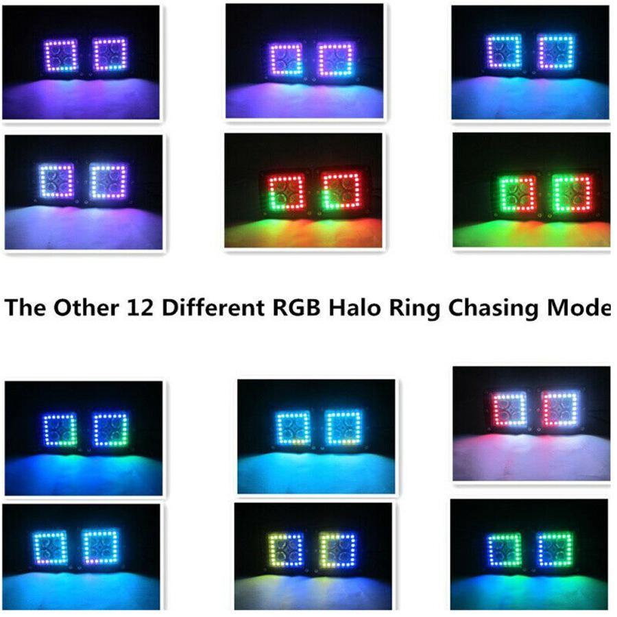 Pair 3x3inch 24W Spot Cube Pods Led Work Light Bar with RGB Angel Eyes