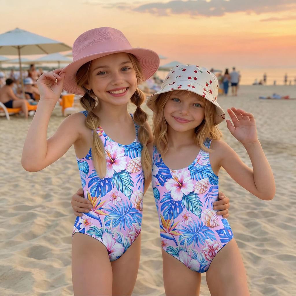 Girls One Piece Swimsuit Summer Kids Swimwear Beachwear Hawaiian Print Casual Fashion Swim Suit for Children